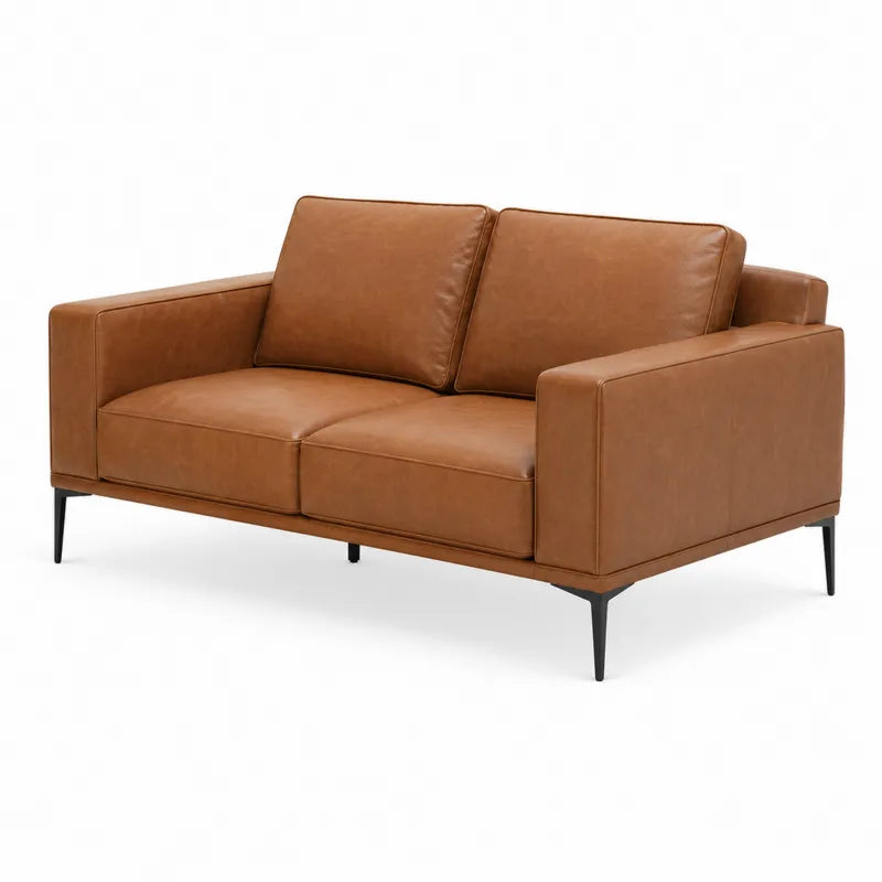 Sofa dwuosobowa sk¨®ra ekologiczna br?zowa z metalowymi nogami