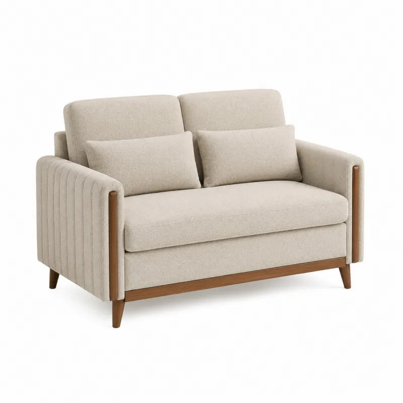 Dwuosobowa sofa z tkaniny poliestrowej i drewna 140cm be?owa