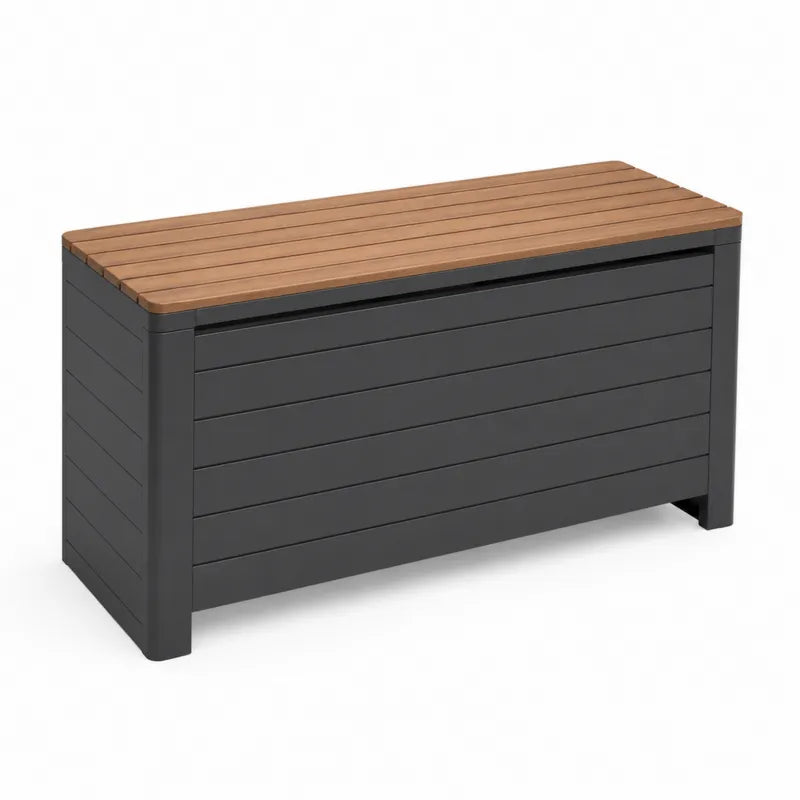 ?awka ogrodowa z schowkiem plastikowo-drewnopodobna 117x45x57 cm br?zowa/czarna