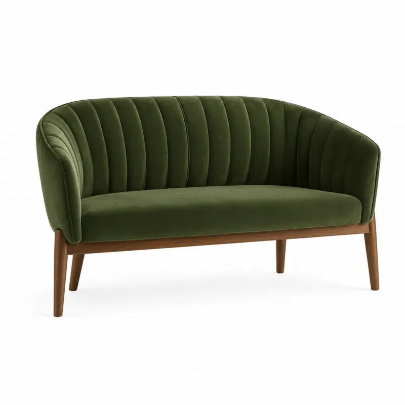 Sofa dwuosobowa welurowa zielona z drewnianymi nogami
