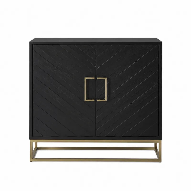 Drewniana szafka z metalowym stela?em w kolorze czarnym i z?otym 80x40x90 cm