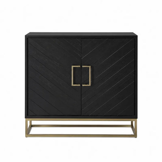 Drewniana szafka z metalowym stela?em w kolorze czarnym i z?otym 80x40x90 cm