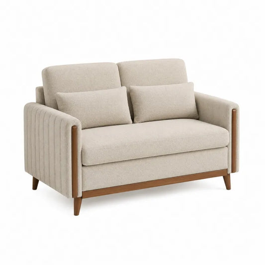 Dwuosobowa sofa z tkaniny poliestrowej i drewna 140cm be?owa