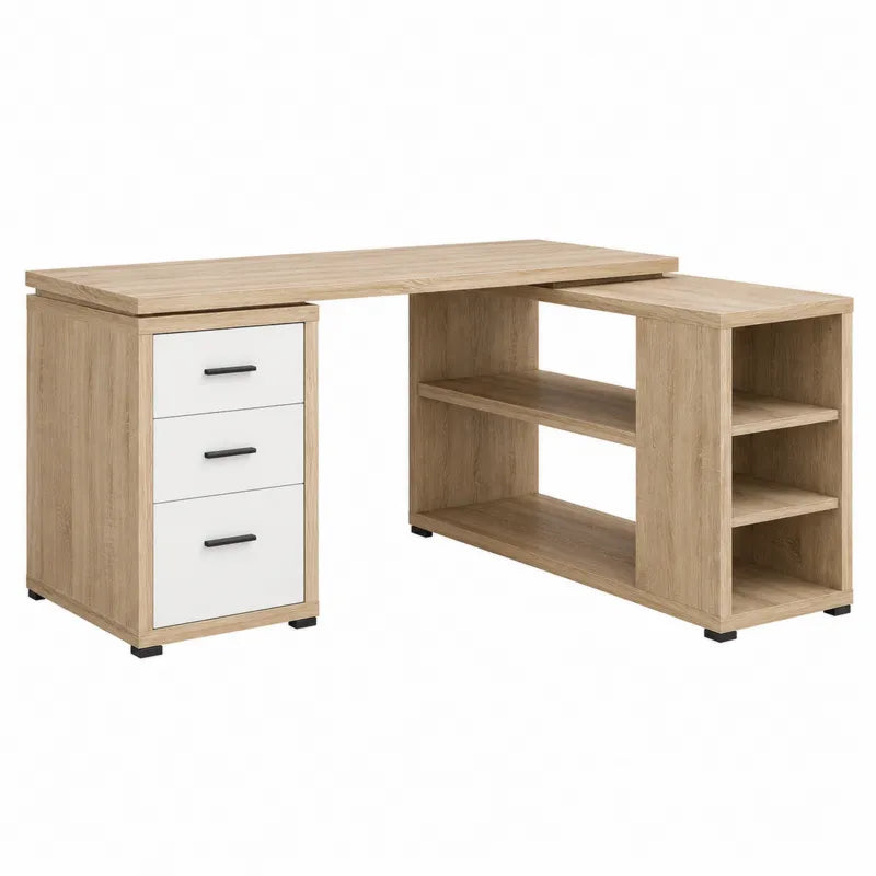 Biurko naro?ne z p?yty wi¨®rowej z szafk? i p¨®?kami 140x130x75 cm d?b sonoma/bia?y