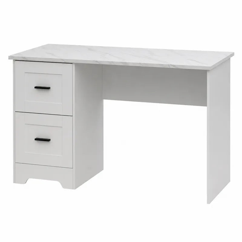 Biurko z p?yt wi¨®rowych z laminatem marmurowym, 120 cm, bia?o-marmurowe