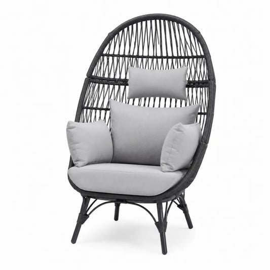Fotel ogrodowy z poduszkami szary rattan stal
