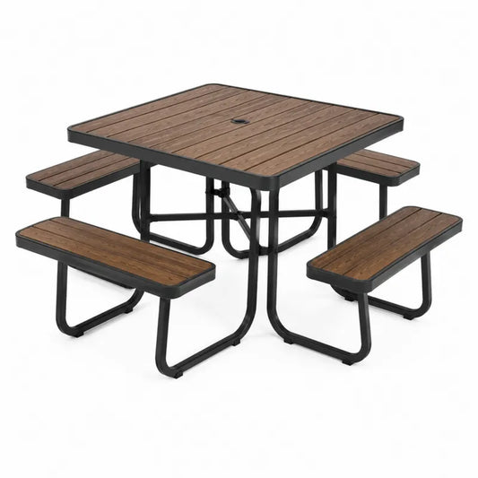 St¨®? piknikowy z ?awkami drewno-metal czarno-br?zowy